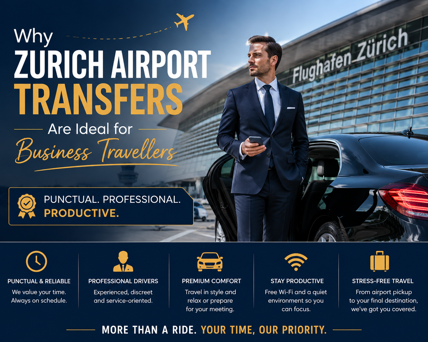 Por qué los traslados desde el aeropuerto de Zúrich son ideales para viajeros de negocios